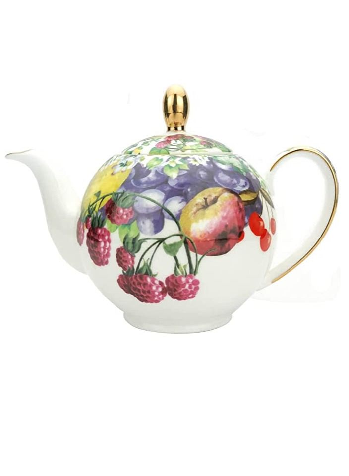 Tealand Dishwasher Safe Serving Fruits Teapot W/Gold Rim With Removable Lid Beverage Server ware (0.6L) - Image 1