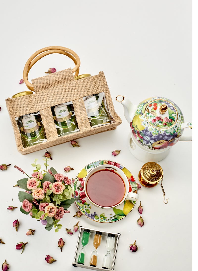 Tealand Dishwasher Safe Serving Fruits Teapot W/Gold Rim With Removable Lid Beverage Server ware (0.6L) - Image 5