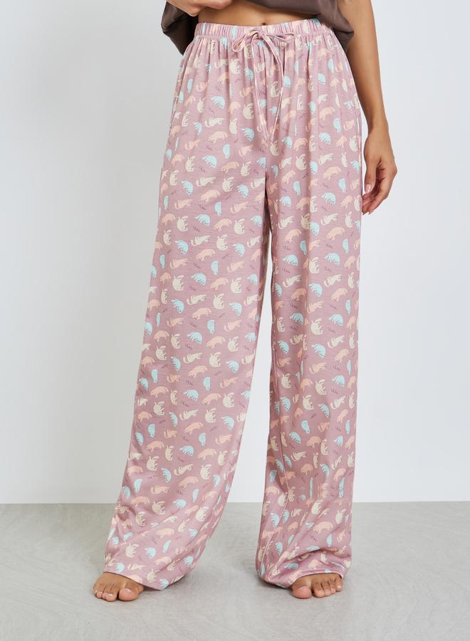 Styli Lazy Cat Graphic Drop Shoulder T-Shirt and Pyjama Set - Image 4