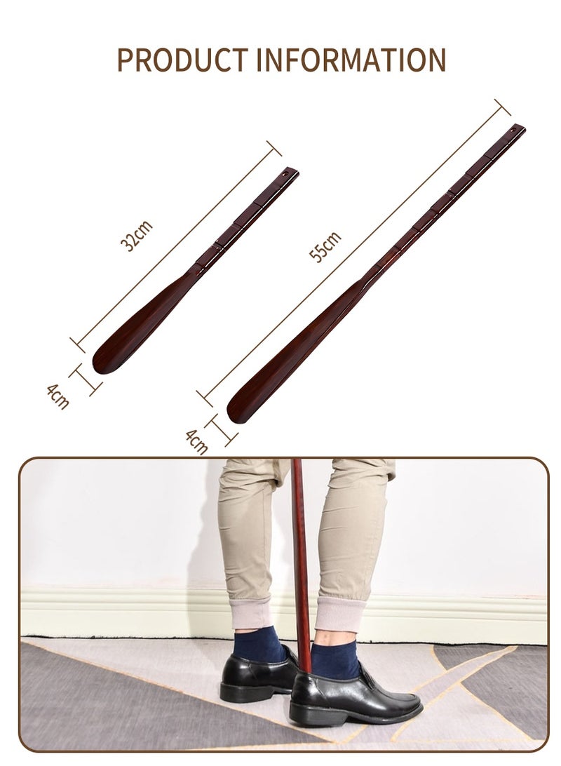 بيروي مجموعة مرفاعي أحذية خشبية منقوشة (قطعتين) - تصميم مقبض طويل/قصير 32 سم و 55 سم للاستخدام اليومي، مناسبة للرجال والنساء والأطفال وكبار السن. محمولة مع فتحة تعليق. - Image 3