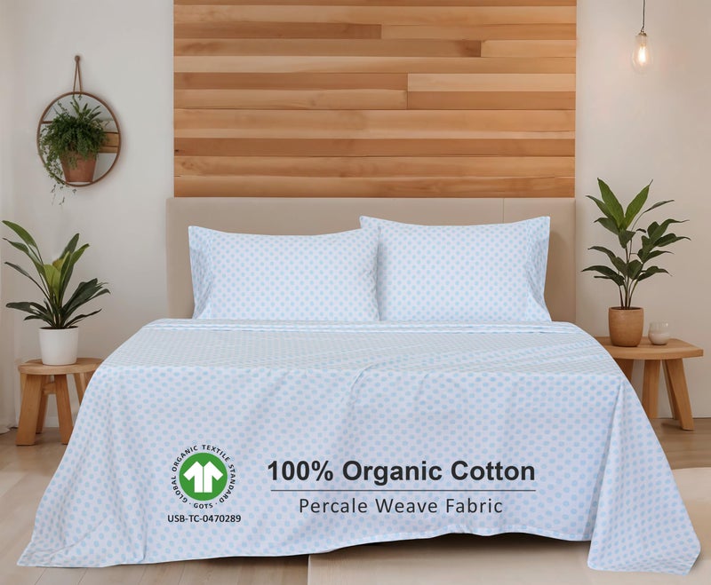 RUVANTI 100% Organic Cotton Sheets Queen Size, Percale Weave, GOTS Certified, 4-Piece Set, Deep Pocket 15", Crisp & Breathable, Soft Durable Bedding, SÃ¡banas AlgodÃ³n OrgÃ¡nico â€“ Circle Imprint - Image 3