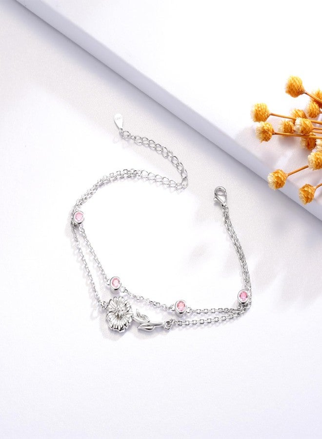 MANBU Birthstone Birth Flower Bracelet for Women: Sterling Silver double Layer Chain Birthstone Bracelet Birthday Gift for Teen (10-October) - Image 5