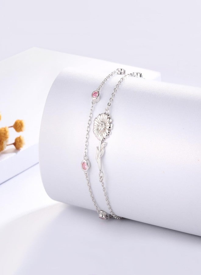 MANBU Birthstone Birth Flower Bracelet for Women: Sterling Silver double Layer Chain Birthstone Bracelet Birthday Gift for Teen (10-October) - Image 4