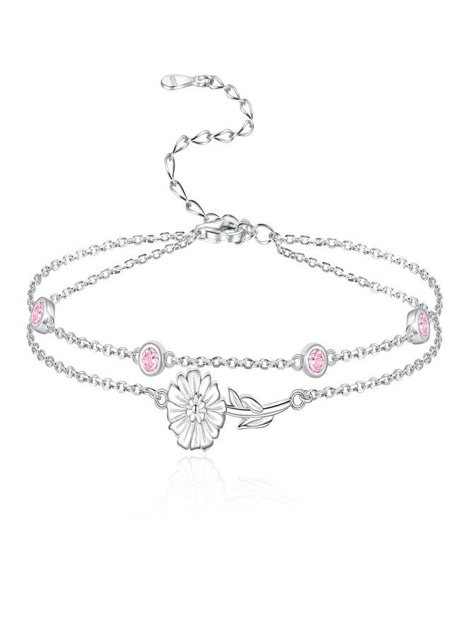 MANBU Birthstone Birth Flower Bracelet for Women: Sterling Silver double Layer Chain Birthstone Bracelet Birthday Gift for Teen (10-October) - Image 1