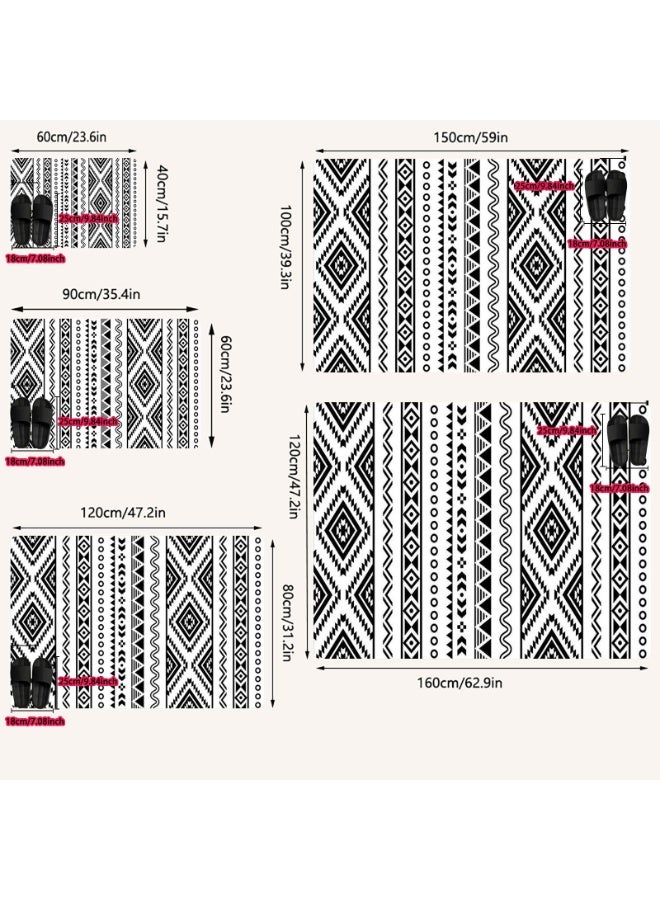 Polyester Area Rug, Black and White Aztec Geometric Pattern, Non-Slip, Indoor/Outdoor - Image 4