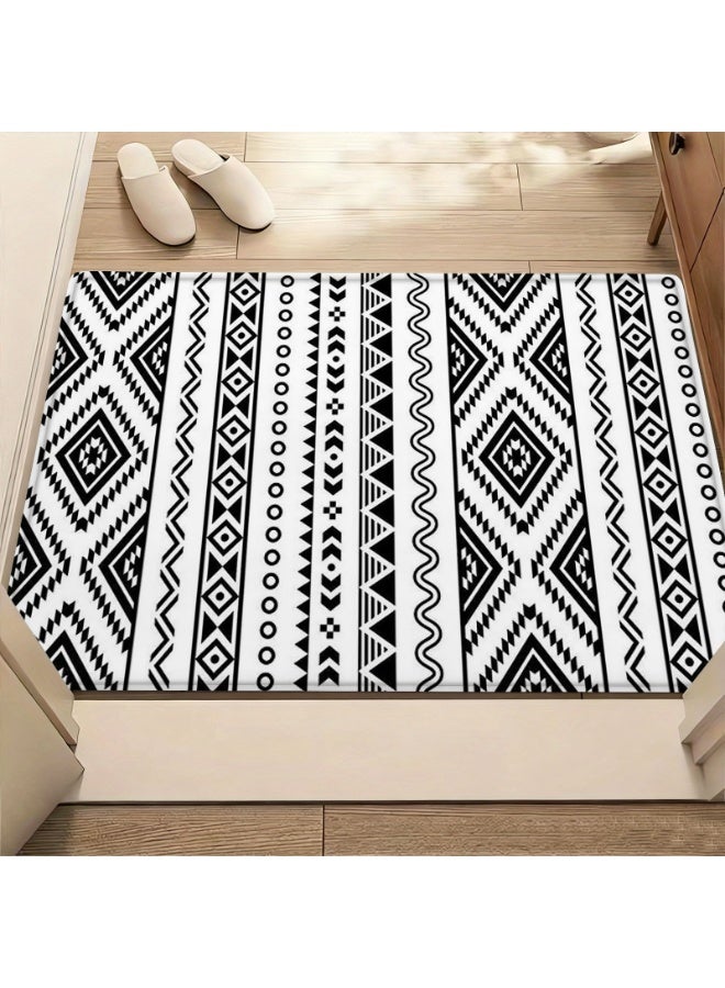 Polyester Area Rug, Black and White Aztec Geometric Pattern, Non-Slip, Indoor/Outdoor - Image 2