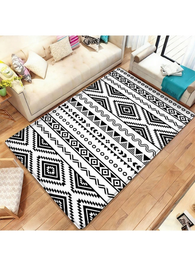 Polyester Area Rug, Black and White Aztec Geometric Pattern, Non-Slip, Indoor/Outdoor - Image 3