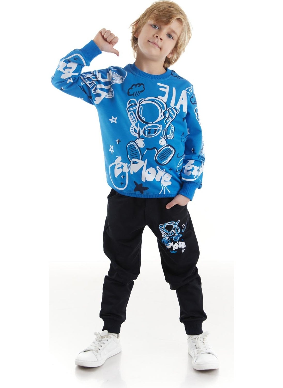 Ahengim - Kids Boys Tracksuit Astronaut Printed Bottom Top Two Piece Set Cotton Seasonal AK2507 - Image 1