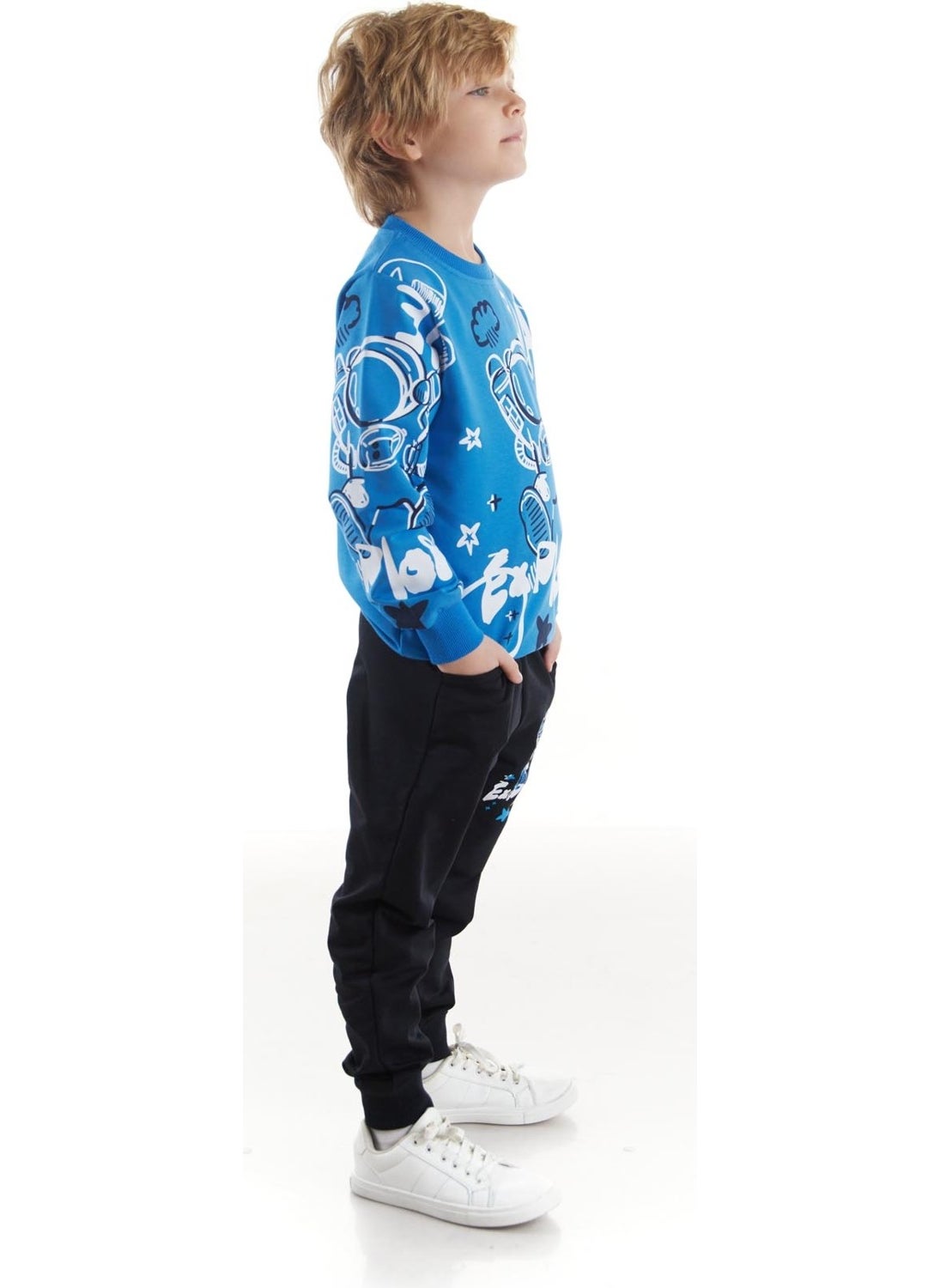 Ahengim - Kids Boys Tracksuit Astronaut Printed Bottom Top Two Piece Set Cotton Seasonal AK2507 - Image 1