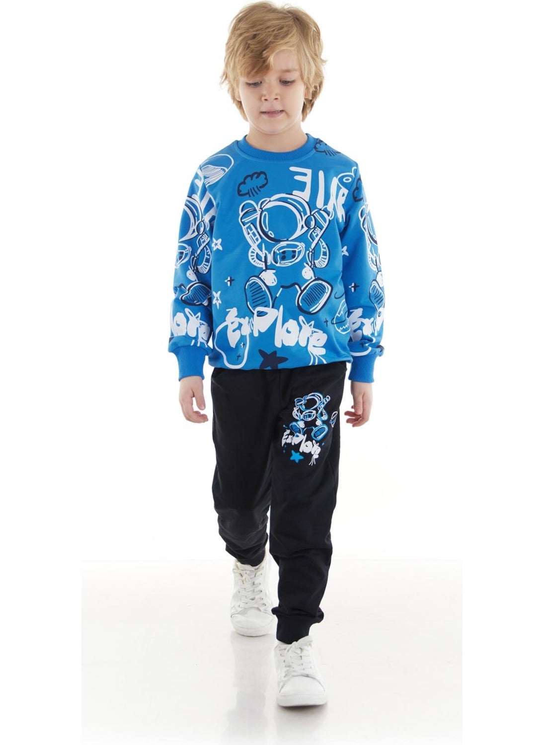 Ahengim - Kids Boys Tracksuit Astronaut Printed Bottom Top Two Piece Set Cotton Seasonal AK2507 - Image 1