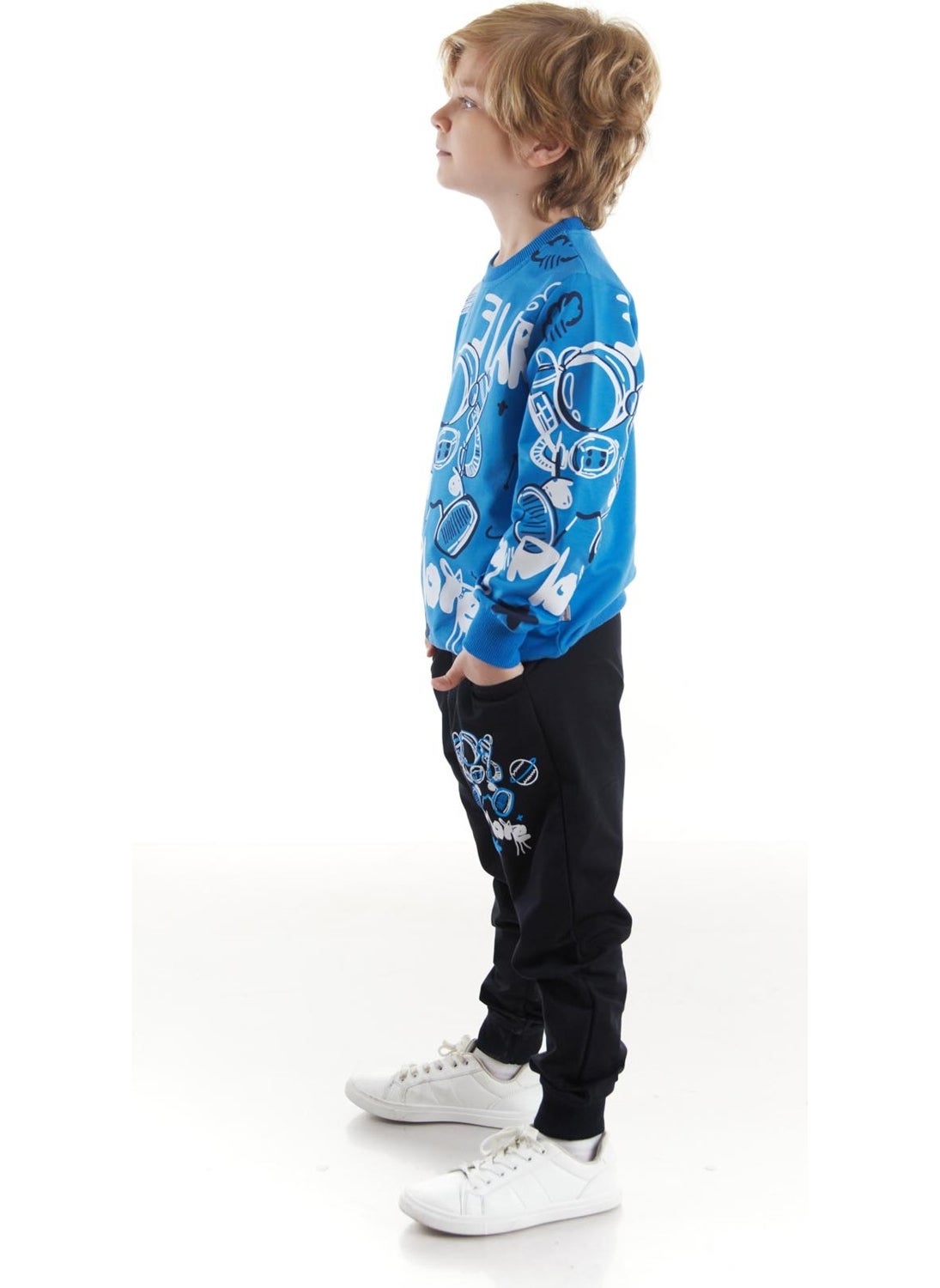 Ahengim - Kids Boys Tracksuit Astronaut Printed Bottom Top Two Piece Set Cotton Seasonal AK2507 - Image 1