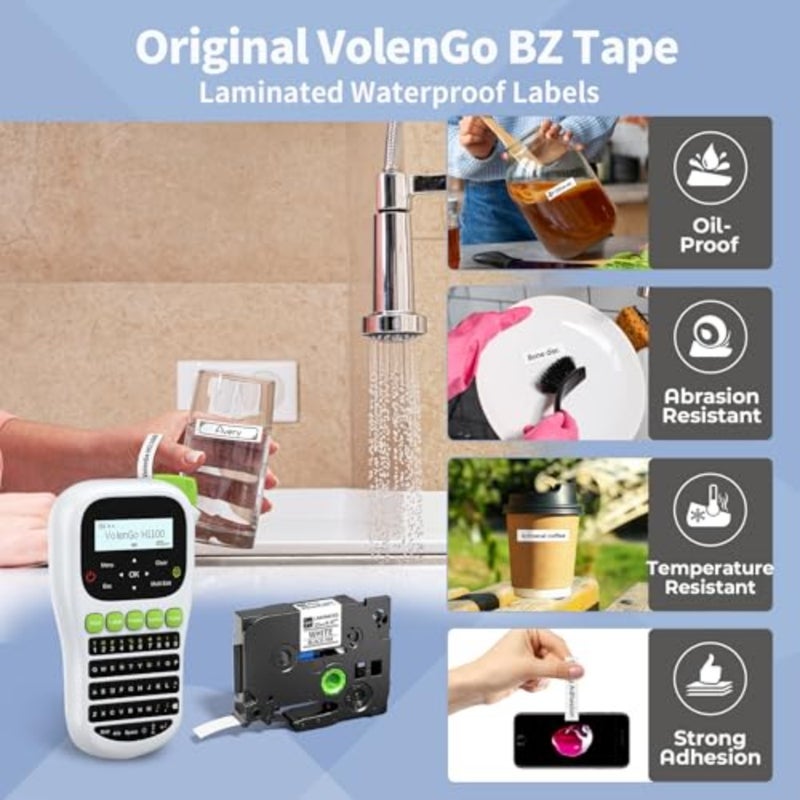 H1100 Label Maker Machine, Backlight Label Printer Waterproof Label Portable Label Machine with One-Touch Key, Handheld Label Printer Machine with 12mm Tape, For Home/School/Office - Image 3