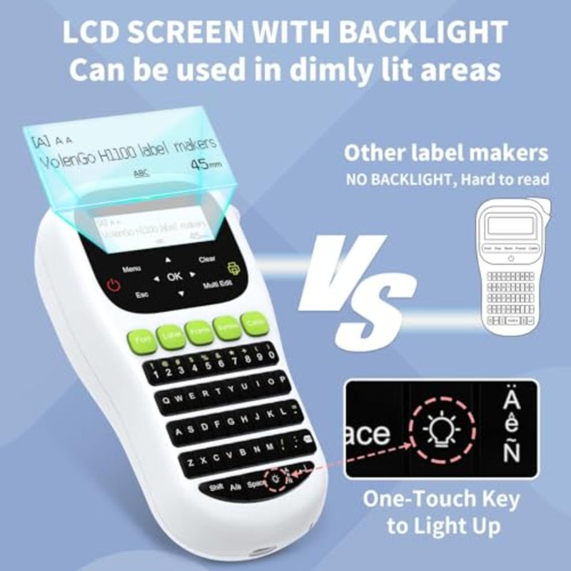 H1100 Label Maker Machine, Backlight Label Printer Waterproof Label Portable Label Machine with One-Touch Key, Handheld Label Printer Machine with 12mm Tape, For Home/School/Office - Image 2