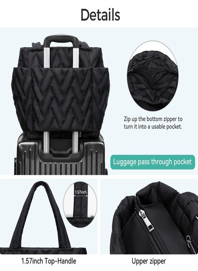 Peacocktion Puffer Tote Bag for Women, Lightweight Puffy Work Tote Teacher Nurse Quilted Shoulder Bag for Travel School Black - Image 5