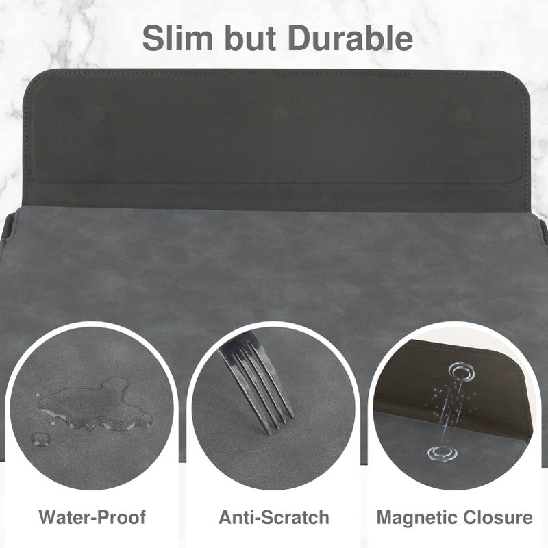 Allinside 13-14 Inch Laptop Sleeve Case for MacBook Pro 14" 2021-2024/MacBook Air 13" 2010-2017/MacBook Pro 13" 2010-2015, Waterproof Matte PU Leather Sleeve Cover with Stand & Accessory Pouch, Gray - Image 4