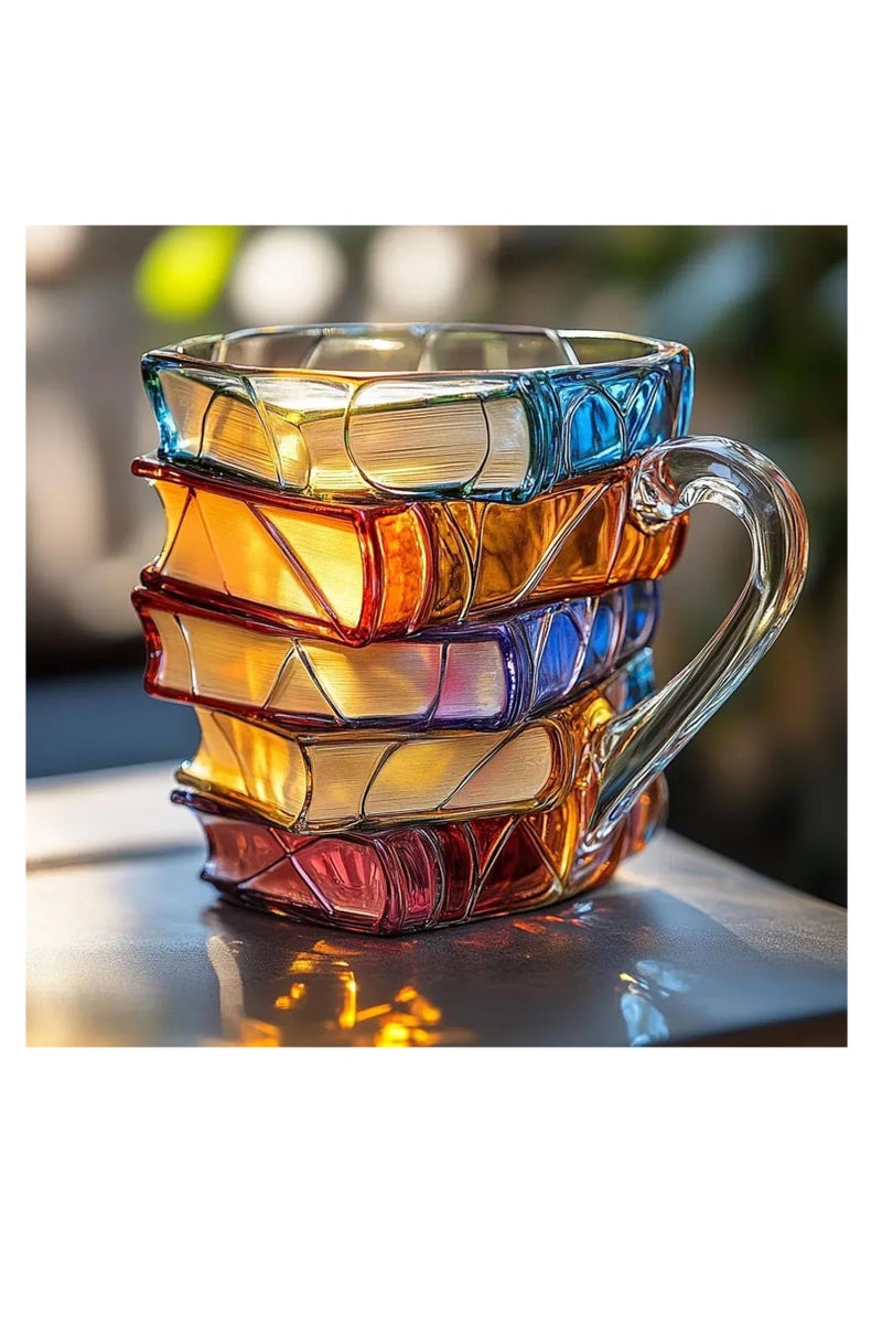 عام كوب كتاب مطلي ، جدادي ثلاثية الأبعاد كتب الكتب القهوة ، الكتب الفريدة من نوعها راتنجات راتنجات ملونة كومة القهوة ، هدايا جمع لأمناء المكتبات محبي الأدب - Image 1