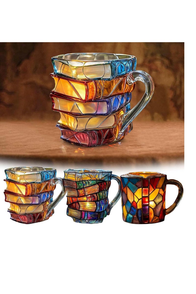 عام كوب كتاب مطلي ، جدادي ثلاثية الأبعاد كتب الكتب القهوة ، الكتب الفريدة من نوعها راتنجات راتنجات ملونة كومة القهوة ، هدايا جمع لأمناء المكتبات محبي الأدب - Image 3