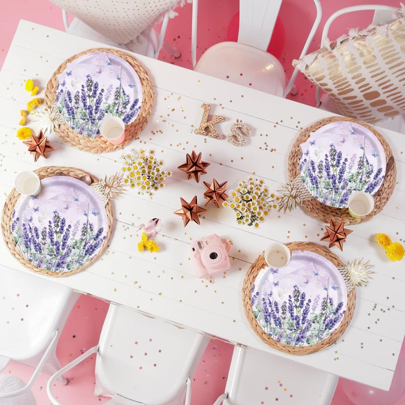 BOKFJBP 40Pcs Purple Party Lavender Paper Plates & Napkins-Watercolor Floral Cake Dessert Tableware Butterfly Floral Lavender Birthday Dinnerware for Girl Baby Shower Birthday Party Baby Shower Decor Serve 20 - Image 4