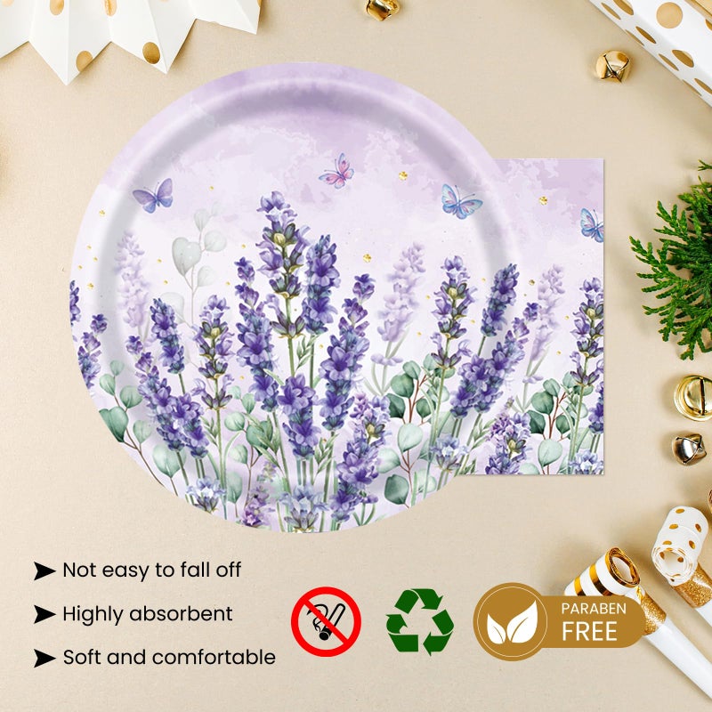 BOKFJBP 40Pcs Purple Party Lavender Paper Plates & Napkins-Watercolor Floral Cake Dessert Tableware Butterfly Floral Lavender Birthday Dinnerware for Girl Baby Shower Birthday Party Baby Shower Decor Serve 20 - Image 5