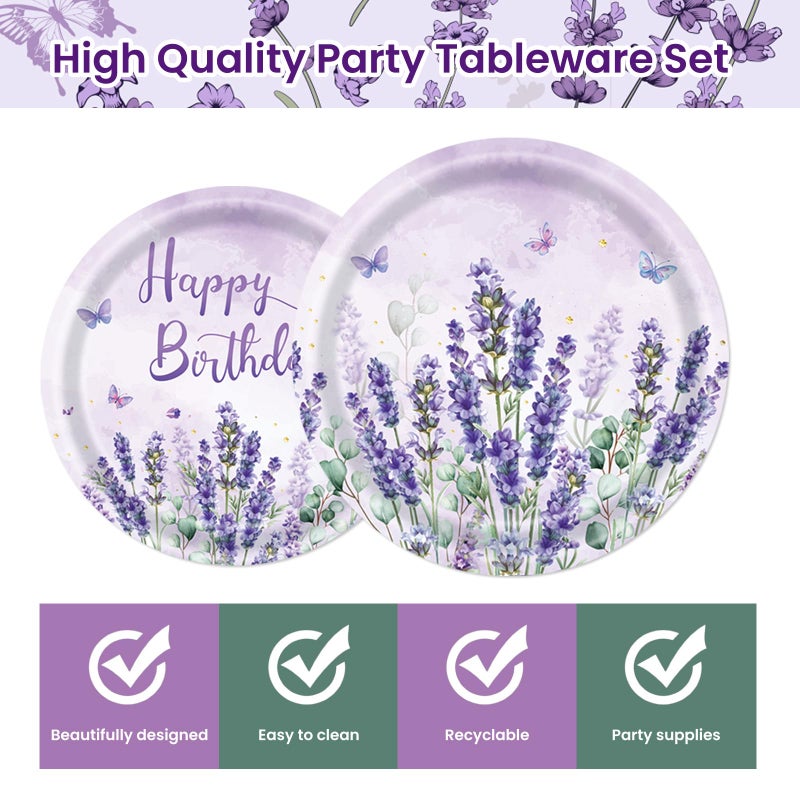 BOKFJBP 40Pcs Purple Party Lavender Paper Plates & Napkins-Watercolor Floral Cake Dessert Tableware Butterfly Floral Lavender Birthday Dinnerware for Girl Baby Shower Birthday Party Baby Shower Decor Serve 20 - Image 3