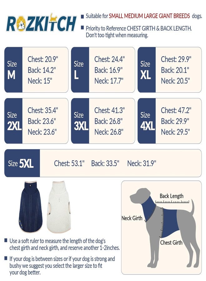ROZKITCH Reversible Dog Jackets for Large Dogs, Thick Fleece Sherpa Sweater with Leash Hole & Embroidery, Adjustable Double-Sided Plush Sweatshirt for Medium Large Breeds DarkBlue XL - Image 2