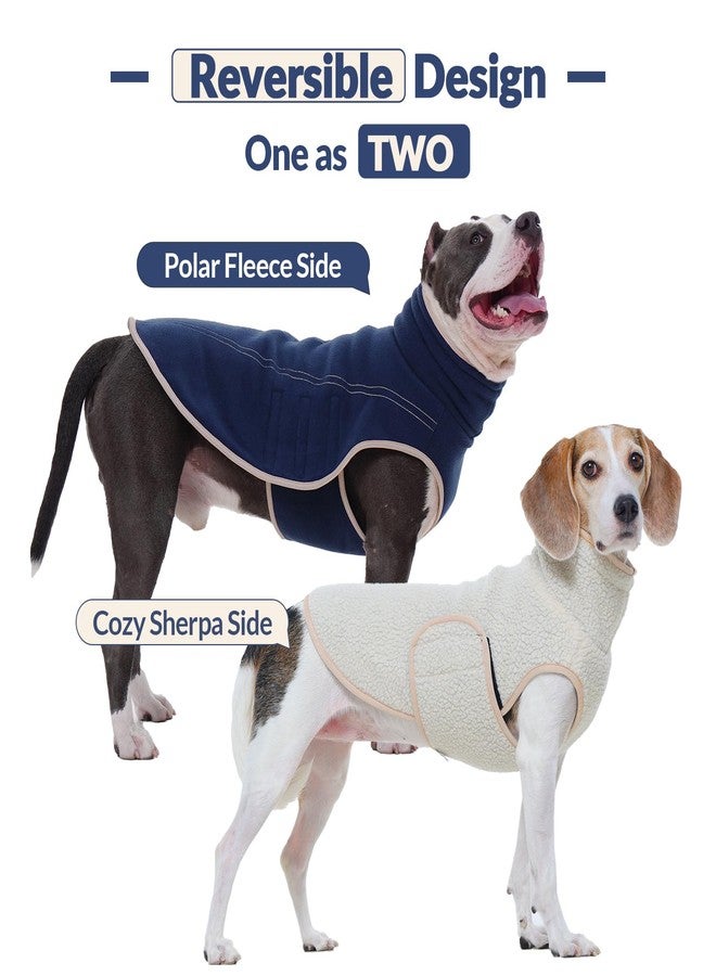 ROZKITCH Reversible Dog Jackets for Large Dogs, Thick Fleece Sherpa Sweater with Leash Hole & Embroidery, Adjustable Double-Sided Plush Sweatshirt for Medium Large Breeds DarkBlue XL - Image 3