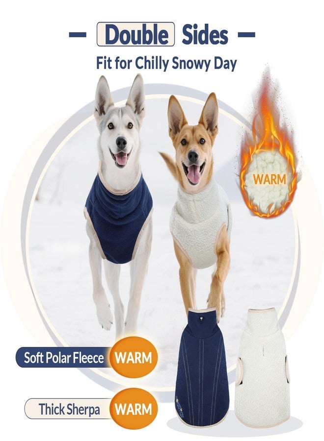 ROZKITCH Reversible Dog Jackets for Large Dogs, Thick Fleece Sherpa Sweater with Leash Hole & Embroidery, Adjustable Double-Sided Plush Sweatshirt for Medium Large Breeds DarkBlue XL - Image 4