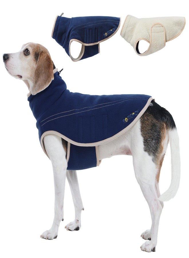 ROZKITCH Reversible Dog Jackets for Large Dogs, Thick Fleece Sherpa Sweater with Leash Hole & Embroidery, Adjustable Double-Sided Plush Sweatshirt for Medium Large Breeds DarkBlue XL - Image 1