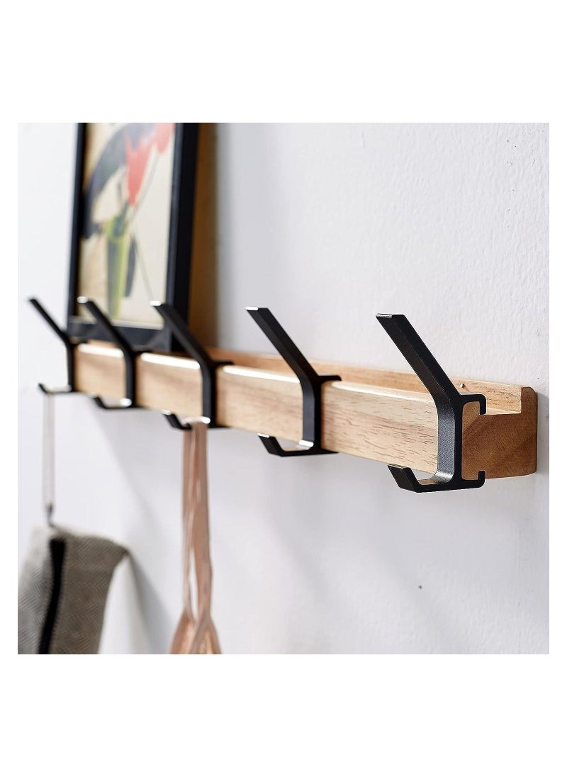 Coat Hook Rail Wall Mounted Coat Rack-5 Double Hook, 15 Inch Aluminum, Metal for Coat Hat Towel Robes, Wooden Wall Hooks for Hanging Coat Hooks Hat Rack Towel Hooks Coat Hanger(Black 1PCS)  - Image 1