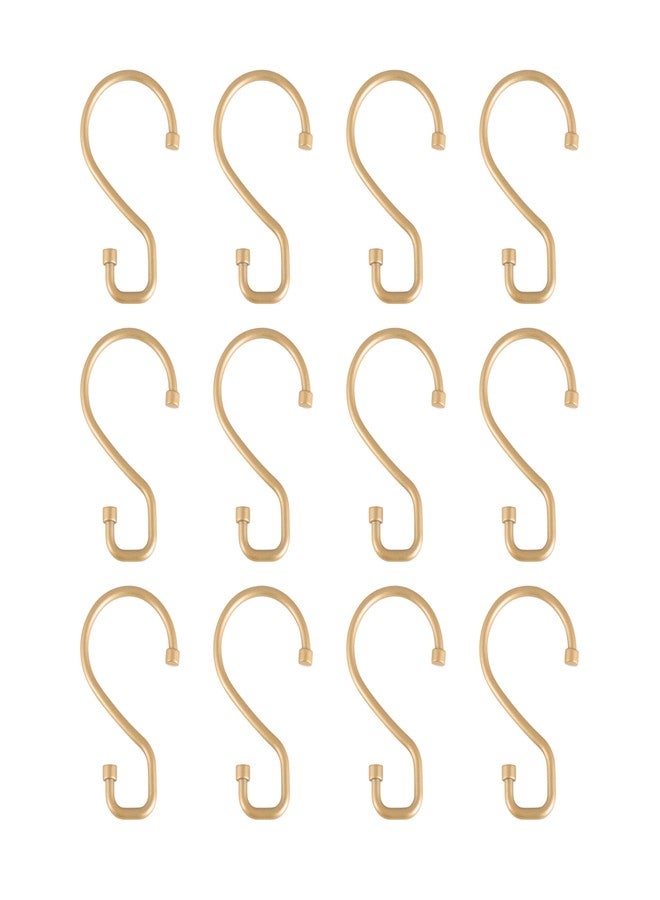 Bath Bliss 12 Pack S-Hook Shower Curtain Rings | Bathroom | Metal S Shaped Hooks | Easy Glide | Easy to Install | Hang Mugs, Pans, Towels | Satin Gold - Image 1