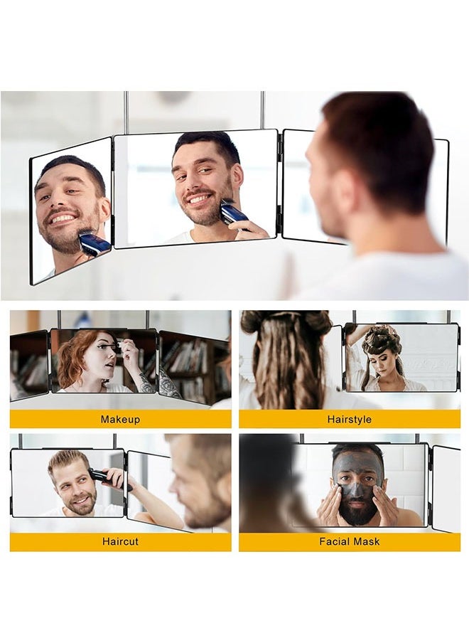 Generic Portable 3 Way Trifold Mirror, 360° Barber Mirror for Hair Cutting,Hair Styling, Shaving, Grooming, Dye Hair and Makeup with Adjustable Height Brackets, Good for Travel Home Bathroom  - Image 5