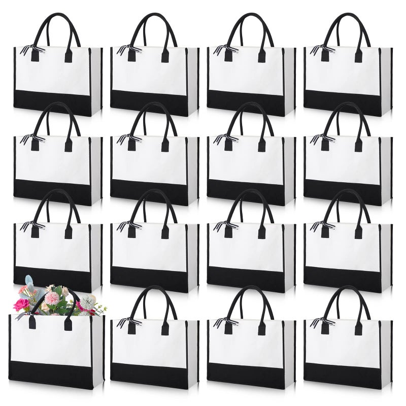 Reginary 12 Pack Canvas Tote Bags Initial Classic Present Personalized Canvas Beach Bag for Wedding Birthday BeachBlack and White