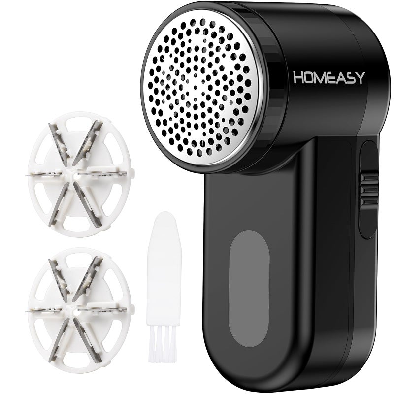 مزيل الوبر HOMEASY المحمول لإزالة الوبر من الملابس، مزيل الوبر القابل للتعديل بسرعة 2 مع 3 شفرات مرفقة باللون الأسود