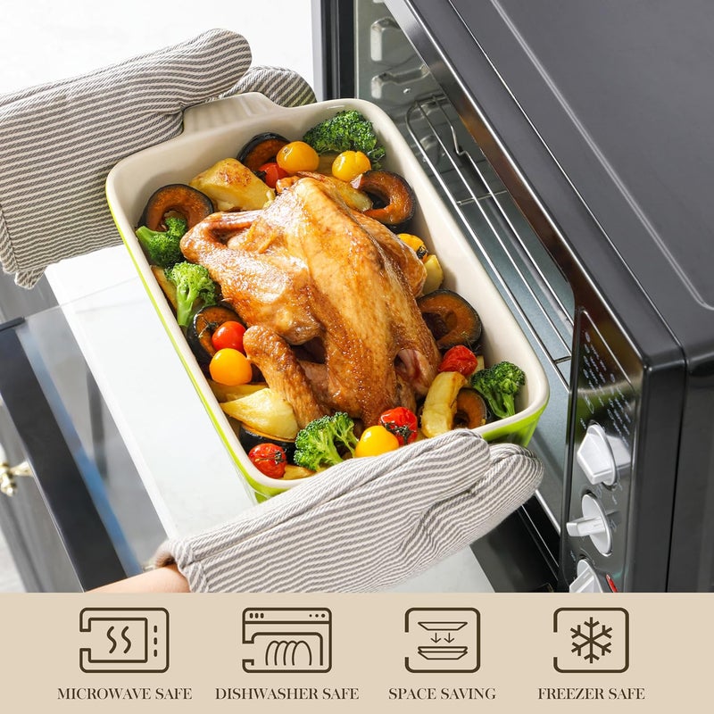 MALACASA Bakeware Set of 4 Porcelain Baking Pans Set for Oven Casserole Dish Ceramic Rectangular Baking Dish Lasagna Pans for Cooking Cake Kitchen Green 94111122147 Series BAKEBAKE - Image 4