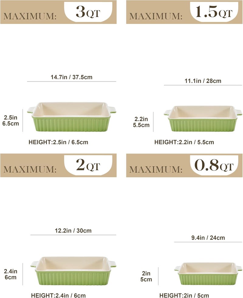 MALACASA Bakeware Set of 4 Porcelain Baking Pans Set for Oven Casserole Dish Ceramic Rectangular Baking Dish Lasagna Pans for Cooking Cake Kitchen Green 94111122147 Series BAKEBAKE - Image 2