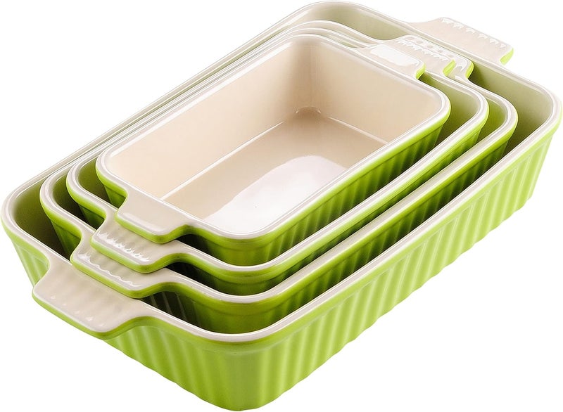 MALACASA Bakeware Set of 4 Porcelain Baking Pans Set for Oven Casserole Dish Ceramic Rectangular Baking Dish Lasagna Pans for Cooking Cake Kitchen Green 94111122147 Series BAKEBAKE - Image 1