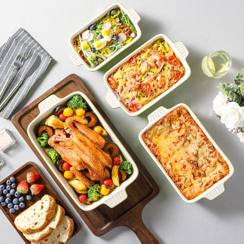 MALACASA Bakeware Set of 4 Porcelain Baking Pans Set for Oven Casserole Dish Ceramic Rectangular Baking Dish Lasagna Pans for Cooking Cake Kitchen Green 94111122147 Series BAKEBAKE - Image 5
