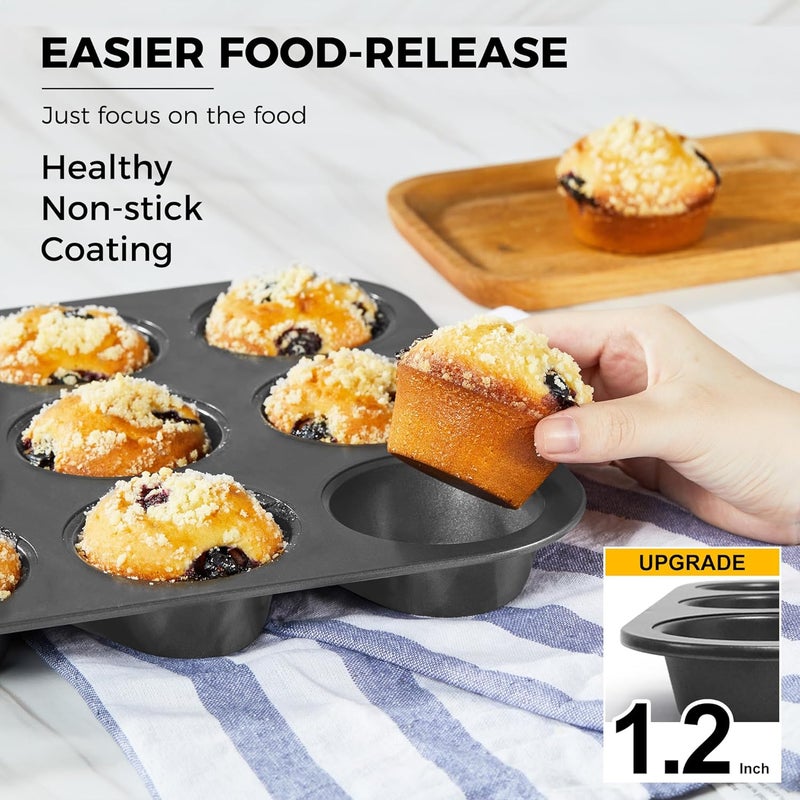 HONGBAKE Muffin Pan with 500 Cupcake Liners, Nonstick Cup Cake Tin for Baking,Premium 12 Cup Cheesecake Trays - Dark Grey - Image 2