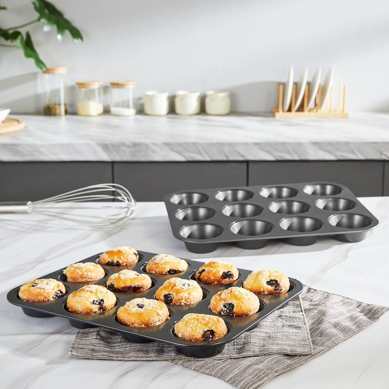 HONGBAKE Muffin Pan with 500 Cupcake Liners, Nonstick Cup Cake Tin for Baking,Premium 12 Cup Cheesecake Trays - Dark Grey - Image 4