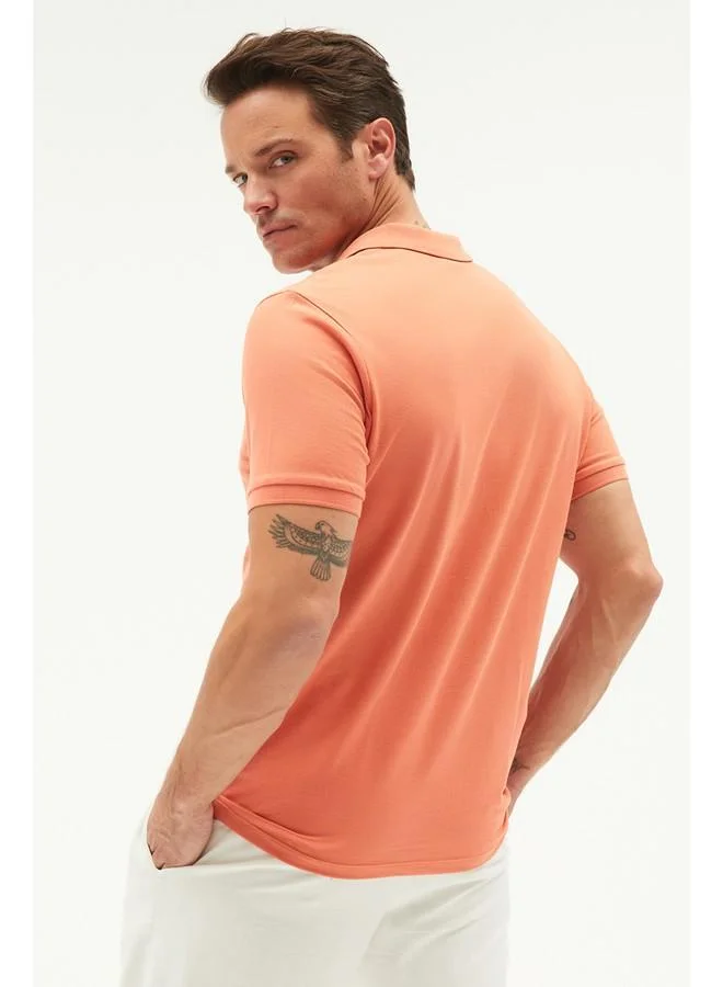 جون June Men 100% Cotton Basic Relaxed Fit Polo Neck Tshirt Dark Salmon