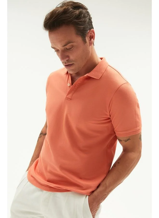 جون June Men 100% Cotton Basic Relaxed Fit Polo Neck Tshirt Dark Salmon