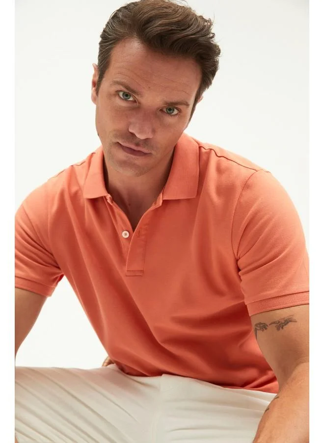 جون June Men 100% Cotton Basic Relaxed Fit Polo Neck Tshirt Dark Salmon