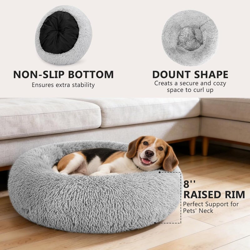 MIXJOY Orthopedic Dog Bed Comfortable Donut Cuddler Round Pet Beds Ultra Soft Washable Dog and Cat Cushion Bed (20''/23''/30'') (30'', Grey) - Image 2