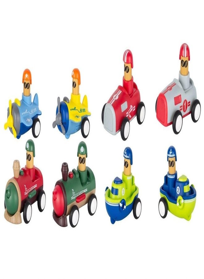 Samip Pack of 8 Push Pull Back and Go Play Set |Push and Go Friction Powered | Pull Back Vehicle Transport | Gifts for Babies Toddlers Kids Boys Girls (Including Car - Airplane - Boat - Train) - Image 1