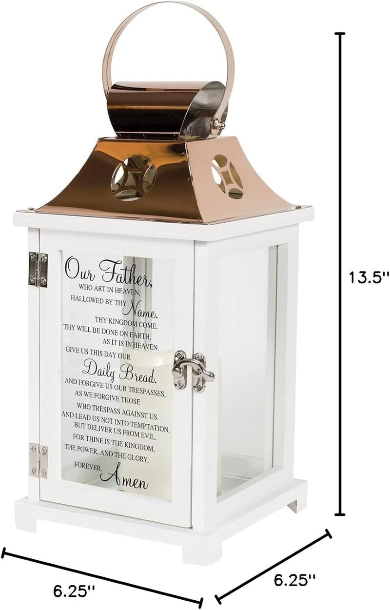 Carson Home Accents Indoor Outdoor Our Father Memorial Sympathy Copper Candle Lantern for Loss of Loved One with Automatic 6 Hour Timer and Calligraphy - Image 2