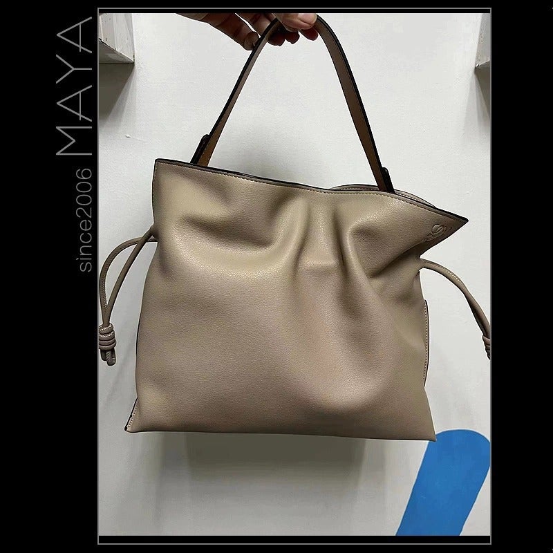 2024 Bucket Bag Luojia Soft Cowhide Lucky Bag Classic Version Casual Drawstring Soft Cloud Bag Crossbody Women'S Bag - Image 1