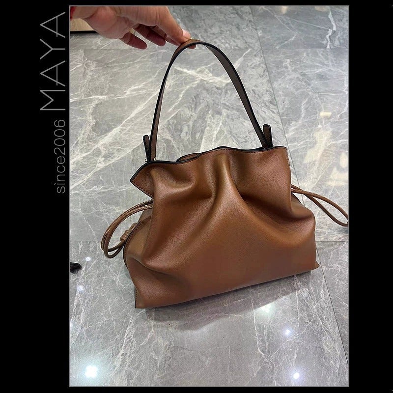 2024 Bucket Bag Luojia Soft Cowhide Lucky Bag Classic Version Casual Drawstring Soft Cloud Bag Crossbody Women'S Bag - Image 4