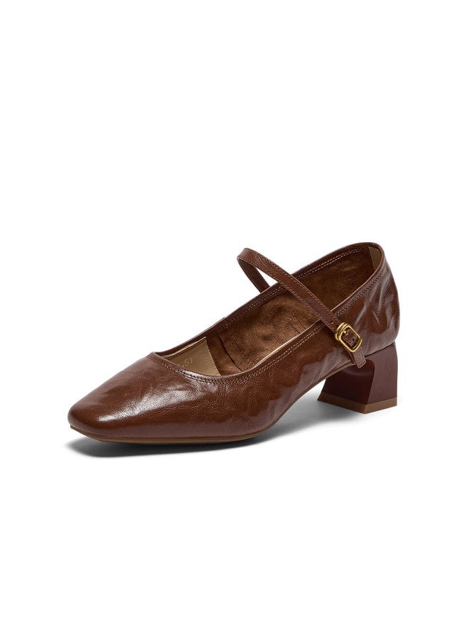 Bata Sheepskin Mary Jane Shallow Women's Spring Retro Elegant Flats 7091aaq5 36 Brown - High Heel - Image 1