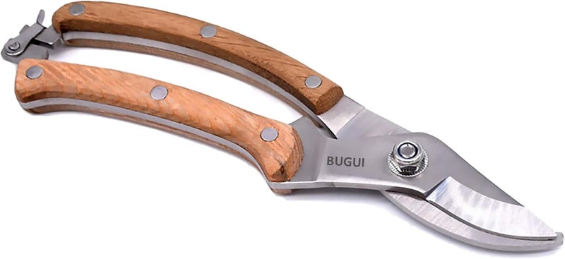 BUGUI Wood Handle Pruning Shears, SK-5 Steel Blade, 1-inch Cutting Capacity, Sharp, Well Designed Garden Shears, 8" - Image 1