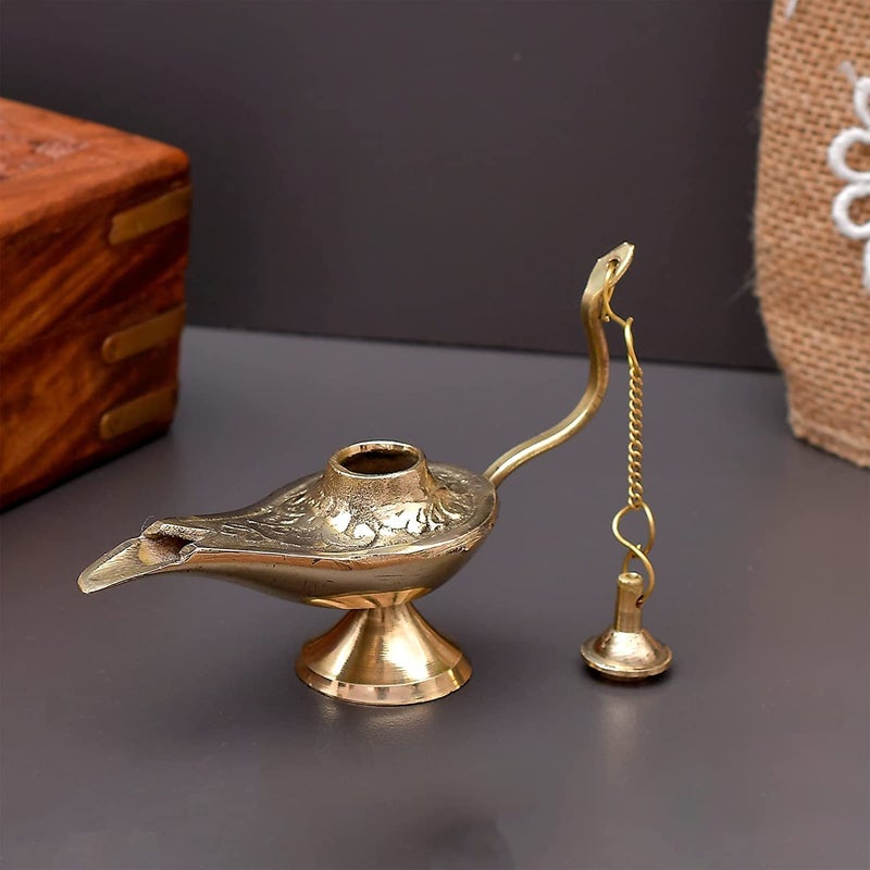 Ascension Brass Hand Crafted Metal Aladdin Chirag Lamp Home Decor Showpiece Golden 10x65cm - Image 5